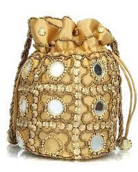 Jaipuri Silk Potli Bag Golden