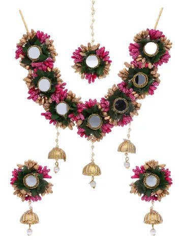 Floral Necklace Set in Rani pink