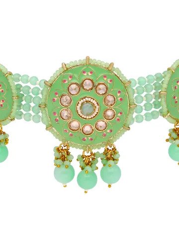 Reverse AD Choker Necklace Set in Mint