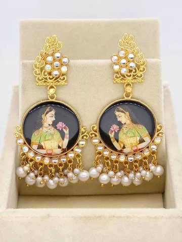 Kundan Long Earrings in Gold finish