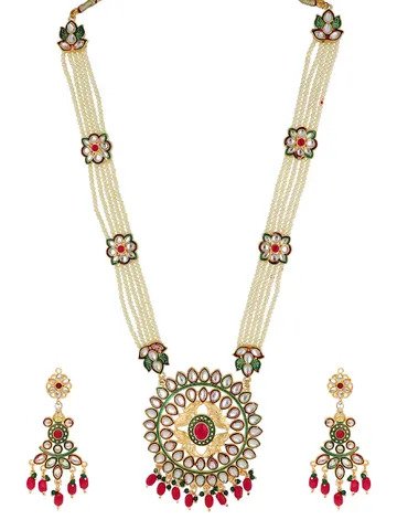 Kundan Long Necklace Set in Gold FI