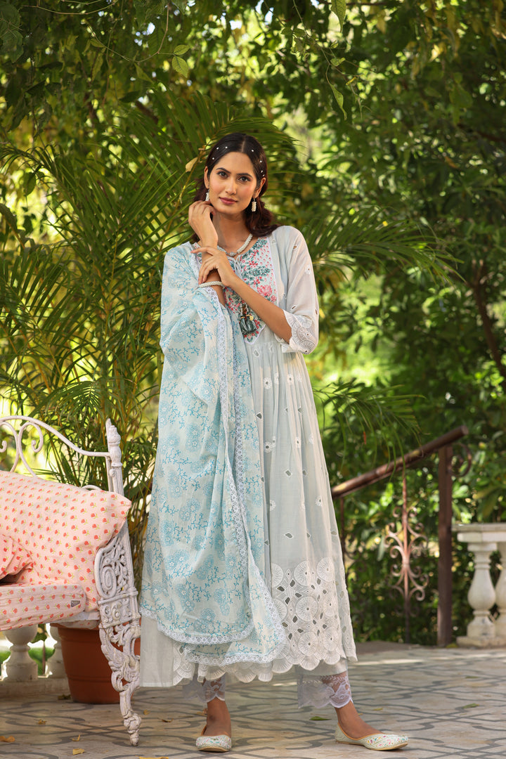 Women's Embroidery Kurta with Pant and Dupatta Set