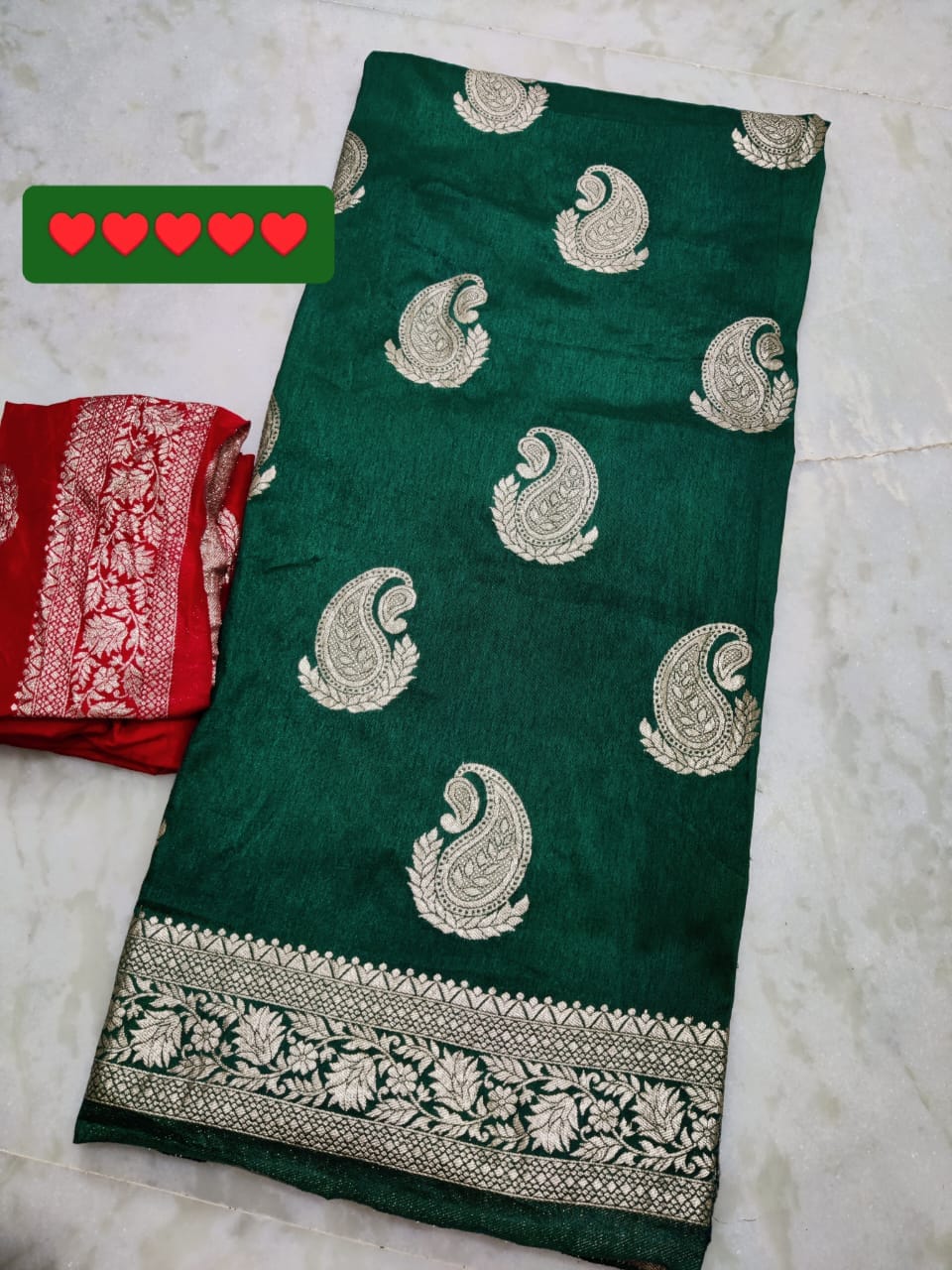 Dhola silk with beautiful rose zari waiving saree with contrast blouse