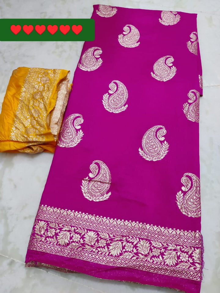 Dhola silk with beautiful rose zari waiving saree with contrast blouse