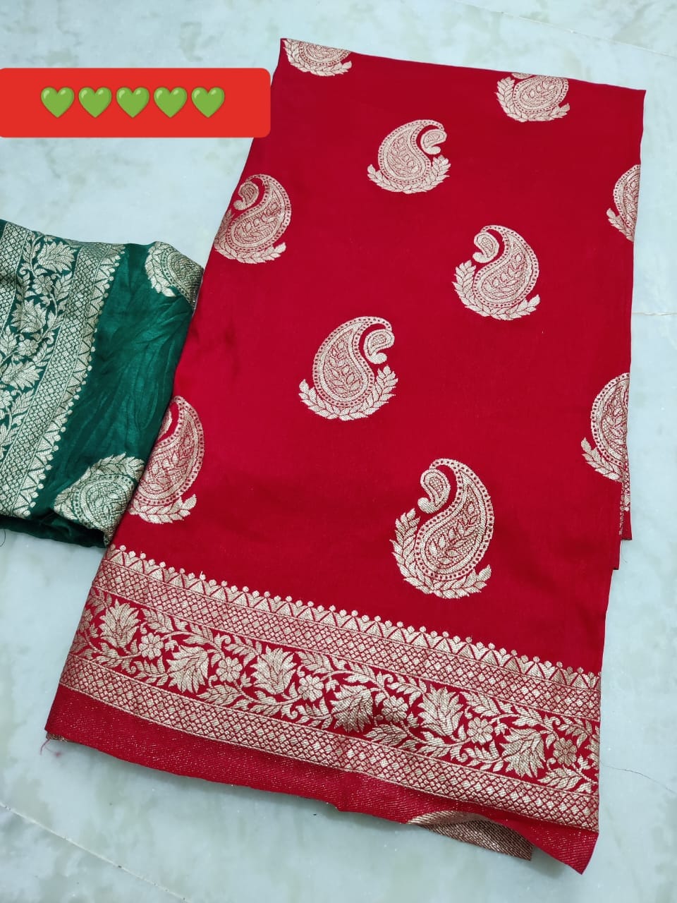 Dhola silk with beautiful rose zari waiving saree with contrast blouse