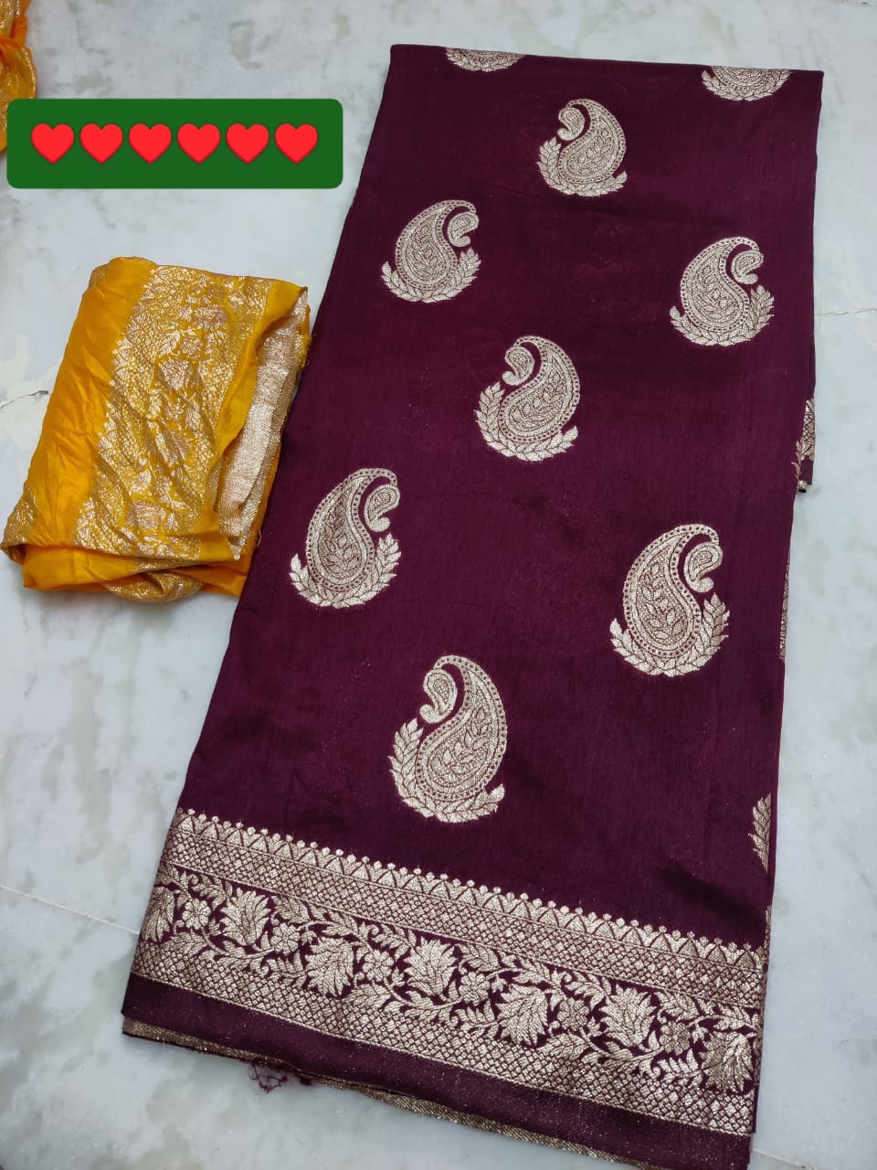 Dhola silk with beautiful rose zari waiving saree with contrast blouse