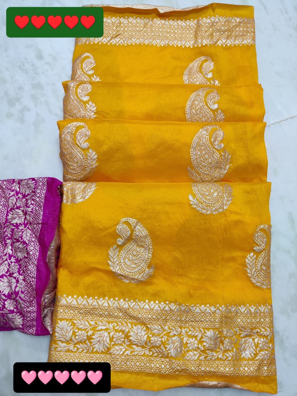 Dhola silk with beautiful rose zari waiving saree with contrast blouse