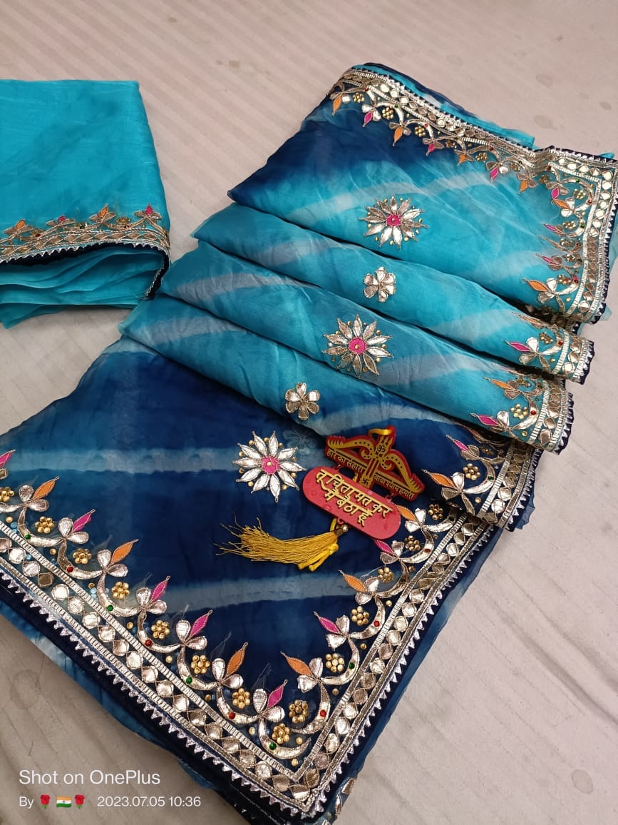 Pure orgenza lahriya fabric saree and cbyc Georgette mothada saree