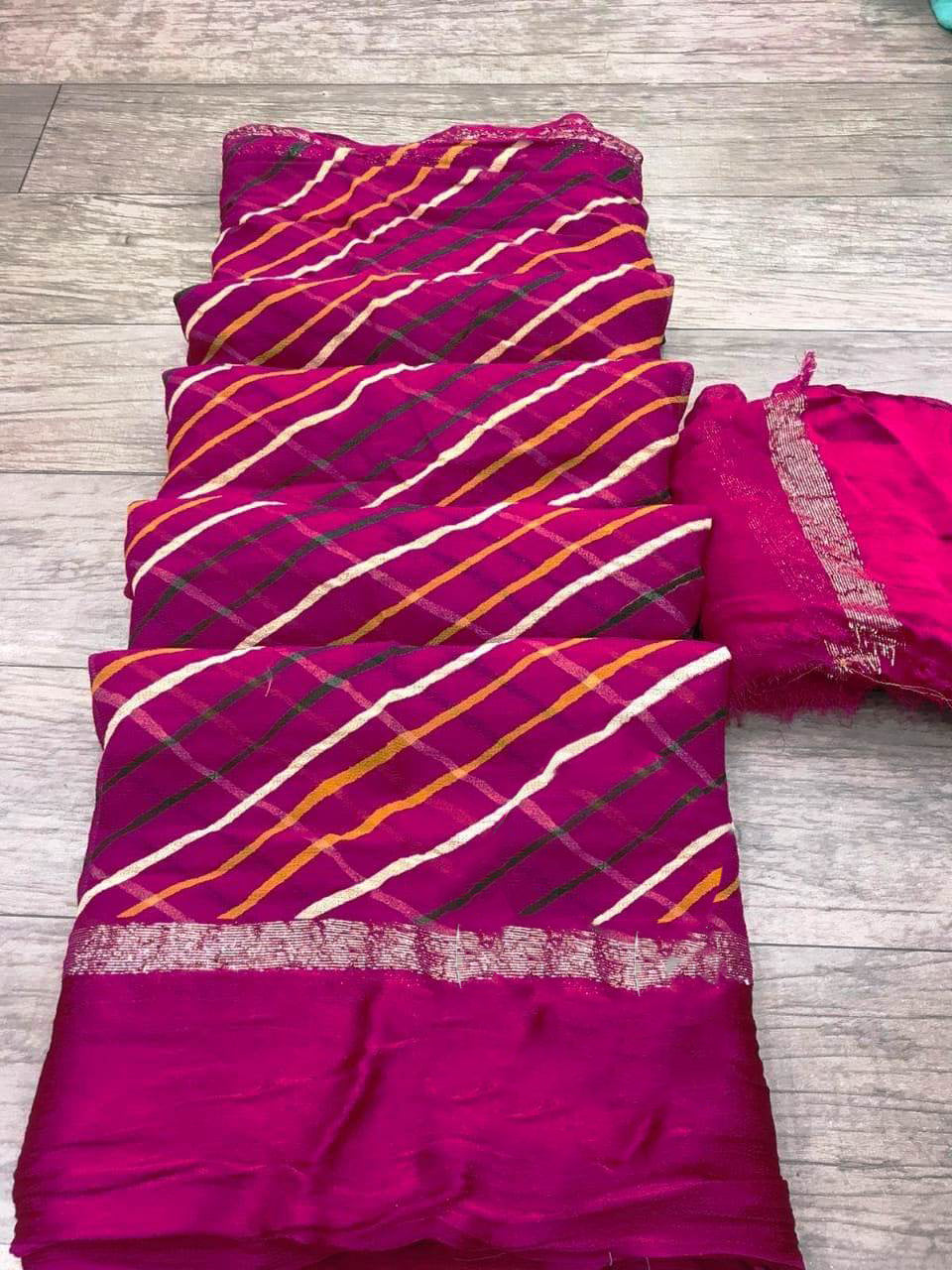 jorhat fabric leheriya satin patti border saree