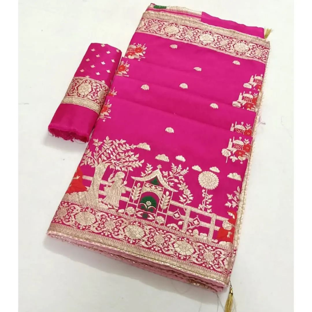 Pure Russian Silk Meenakari Zari Weaving Saree