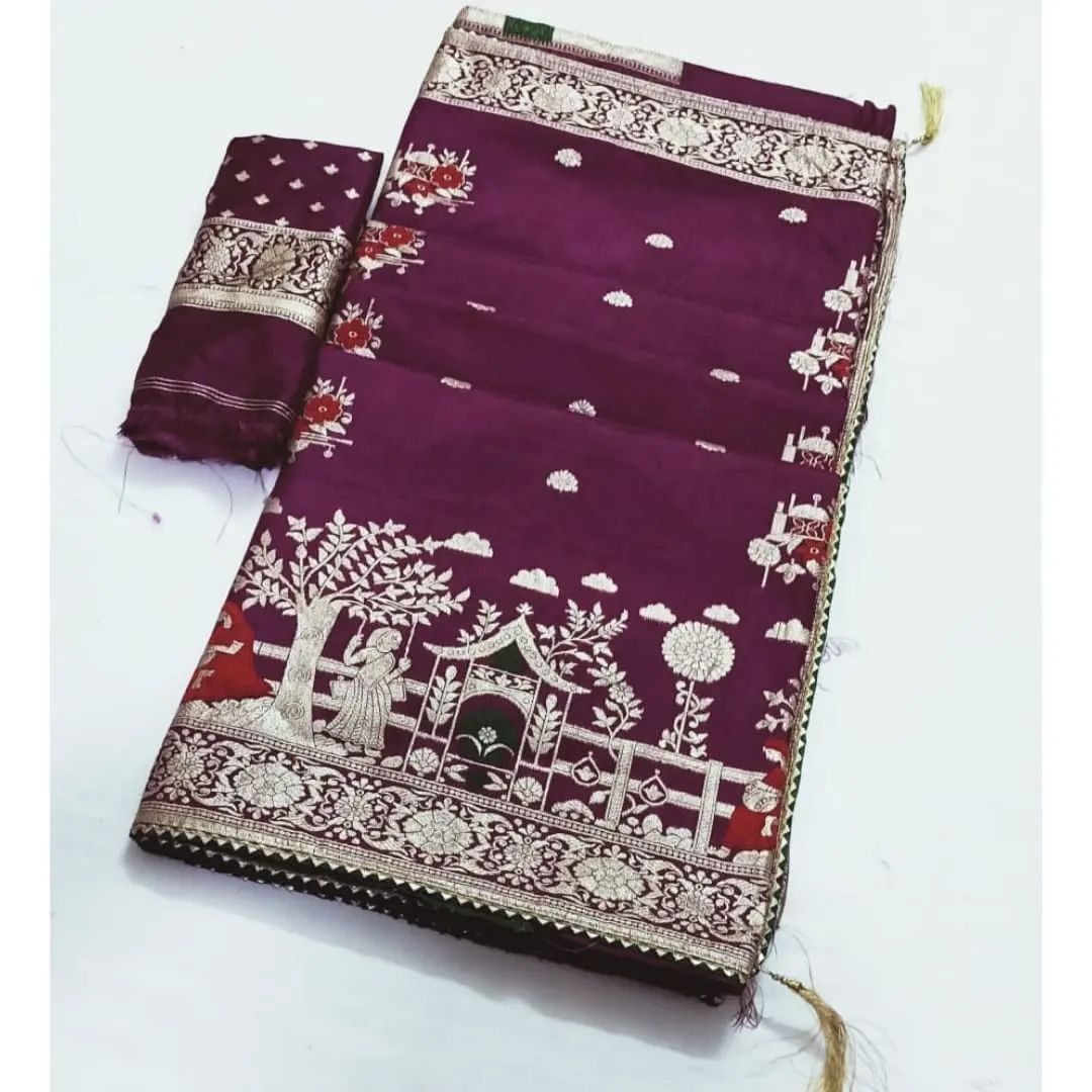 Pure Russian Silk Meenakari Zari Weaving Saree