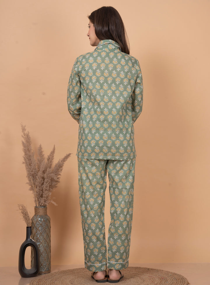 NIGHT SUIT FULLSLEEVES LIGHT GREEN PRINTED