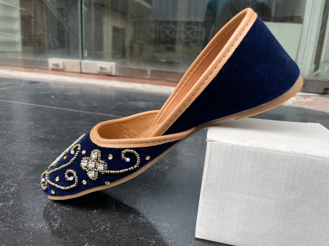 GOCHIKKO Dark Blue Embellished Juttis(Burfi)