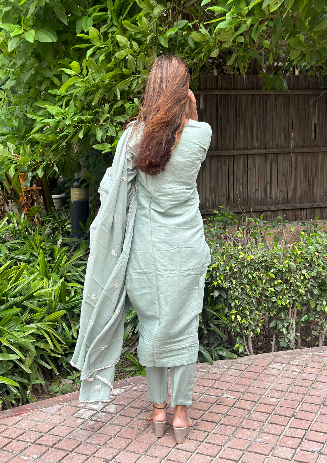 Women Grey Cotton Kurta, Pant And Dupatta Set