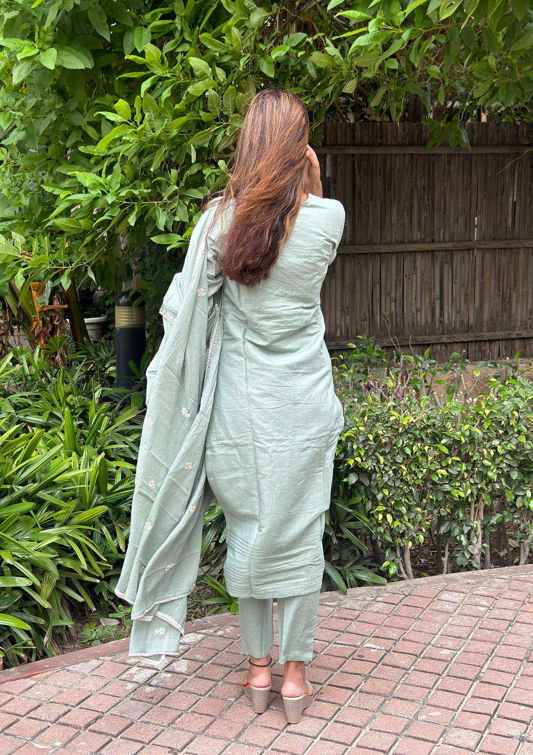 Women Grey Cotton Kurta, Pant And Dupatta Set 2