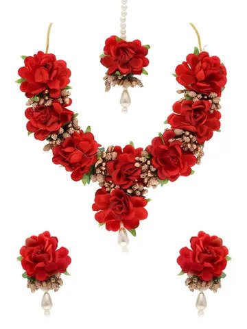 Floral Necklace Set in Red col