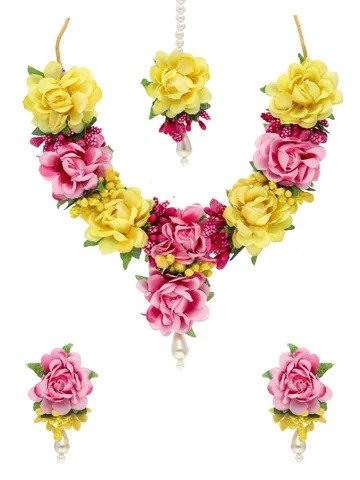 Floral Necklace Set in Rani and yellow