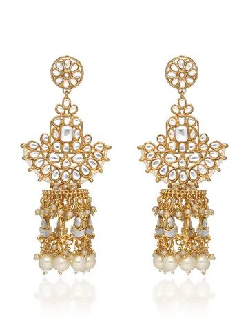 Kundan Long Earrings in Gold finis