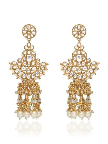 Kundan Long Earrings in Gold finis