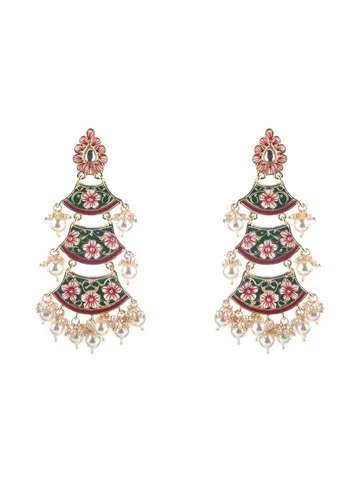 Meenakari Long Earrings in Gold finis