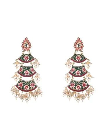 Meenakari Long Earrings in Gold finis