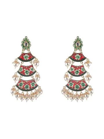 Meenakari Long Earrings in Gold finish