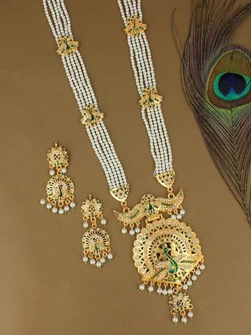 Peacock Long Necklace Set in Gold finish