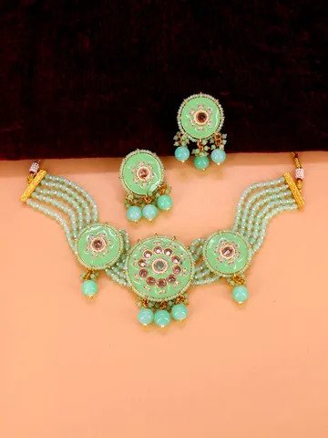 Reverse AD Choker Necklace Set in Mint