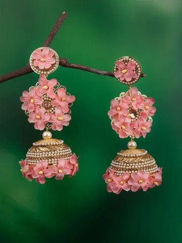 Floral Jhumka Earrings in Gold finish