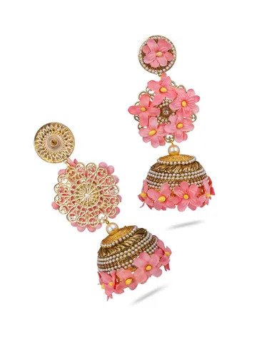 Floral Jhumka Earrings in Gold finish