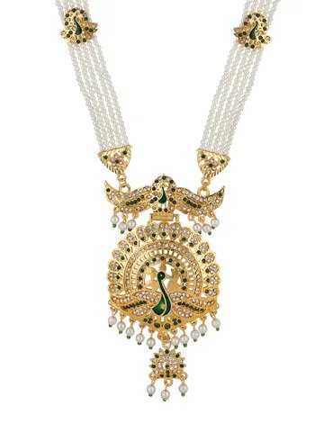 Peacock Long Necklace Set in Gold finish