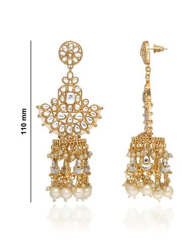 Kundan Long Earrings in Gold finis