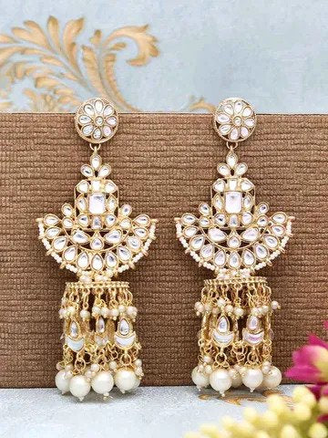 Kundan Long Earrings in Gold finis