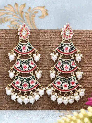 Meenakari Long Earrings in Gold finis