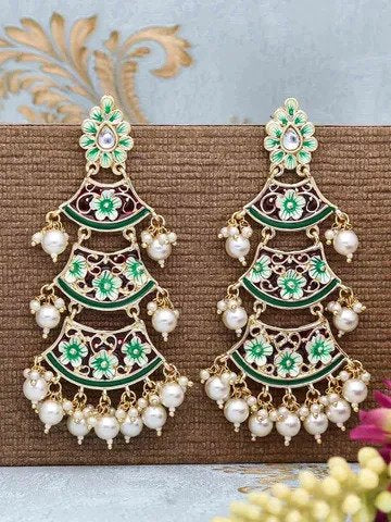 Meenakari Long Earrings in Gold finish