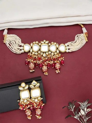 Kundan Choker Necklace Set in Gold finish