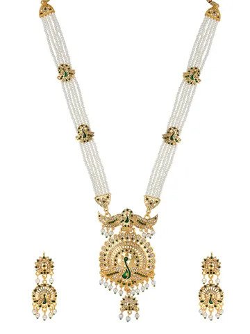 Peacock Long Necklace Set in Gold finish