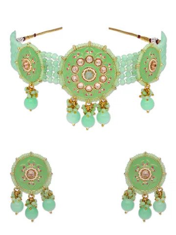 Reverse AD Choker Necklace Set in Mint