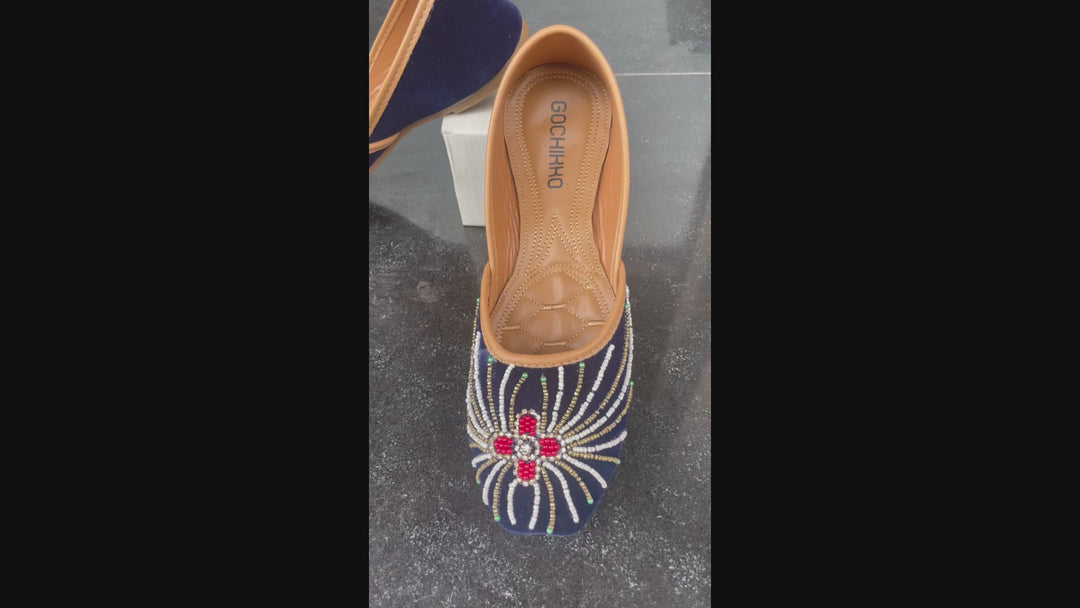 GOCHIKKO Dark Blue Embellished Juttis(spider)