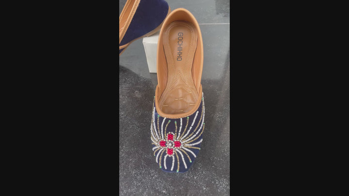 GOCHIKKO Dark Blue Embellished Juttis(spider)